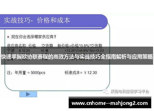 快速掌握欧协联赛程的高效方法与实战技巧全指南解析与应用策略 快速掌握欧协联赛程的高效方法与实战技巧全指南解析与应用策略